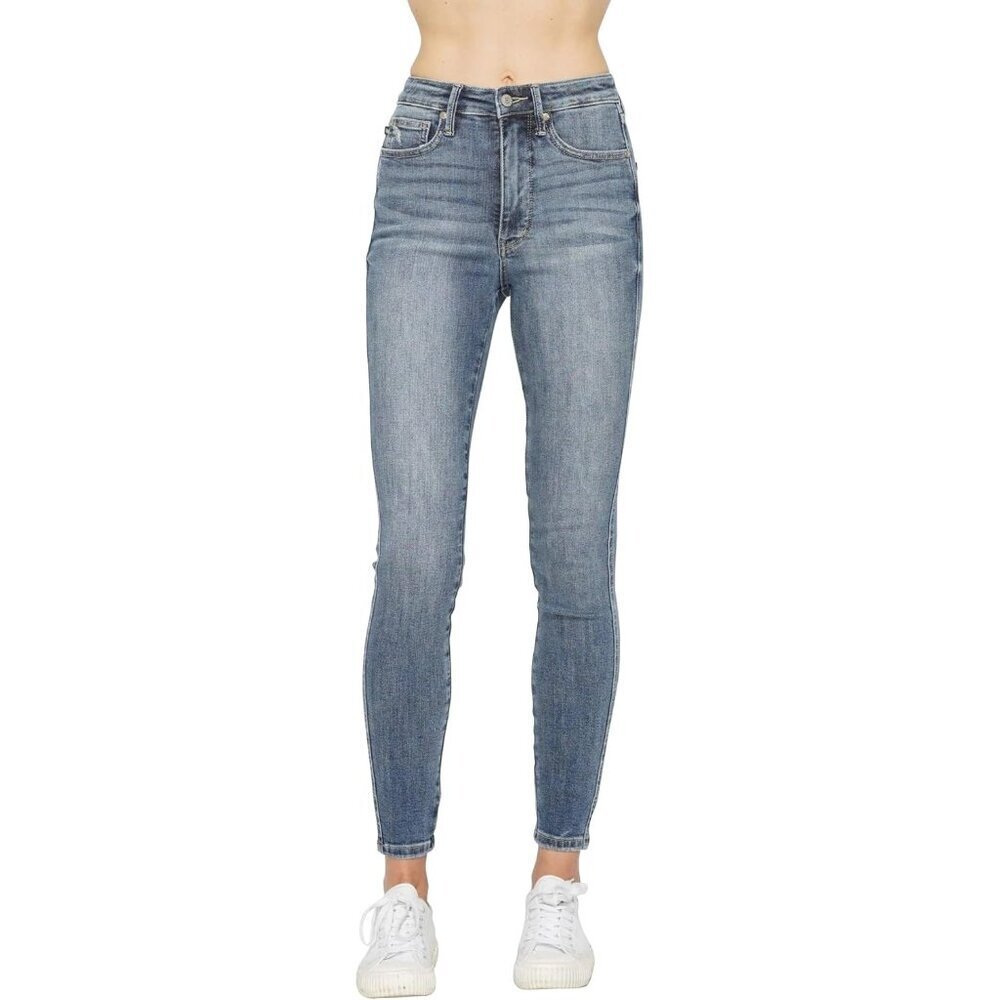 High Waisted Tummy Control Skinny Jeans Womens Plus Size Contrast Wash